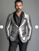 Men’s Shiny Silver Blazer with Black Lapel – Luxury Metallic Formal Jacket for Party, Evening and Special Events