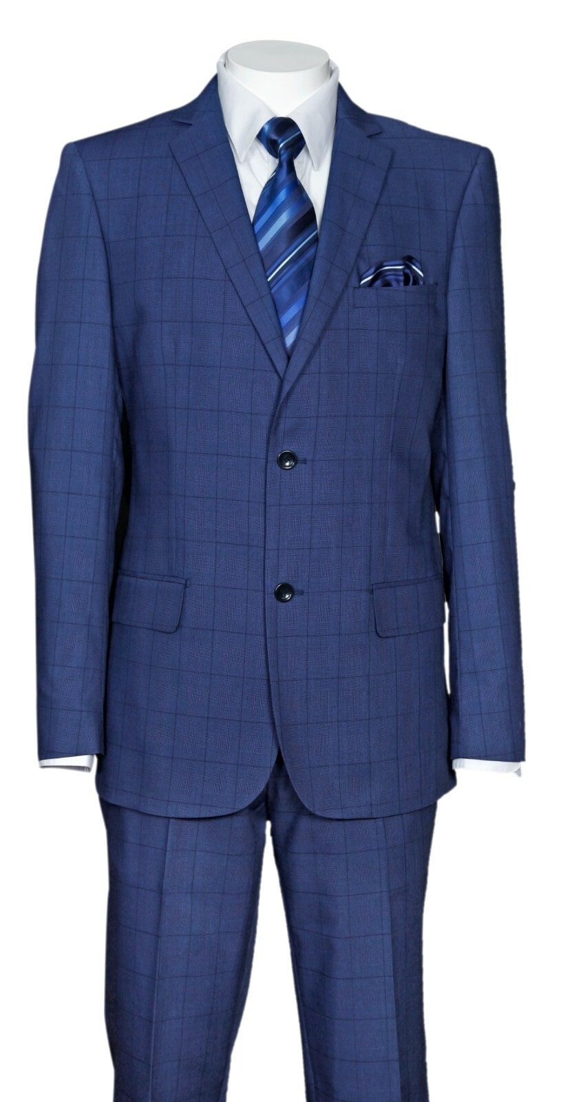 Mens Indigo Navy Blue Windowpane Check Suit – Classic 2-Piece Formal Business and Wedding Wear Set in Cobalt Blue - Image 7
