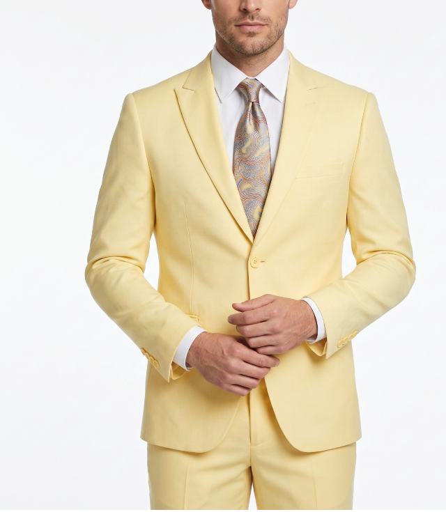 Men’s Pale Yellow 2 Piece Suit, Formal Dress Suit for Weddings, Prom, Parties, Summer Events, and Special Occasions By Vitali Modern Fit