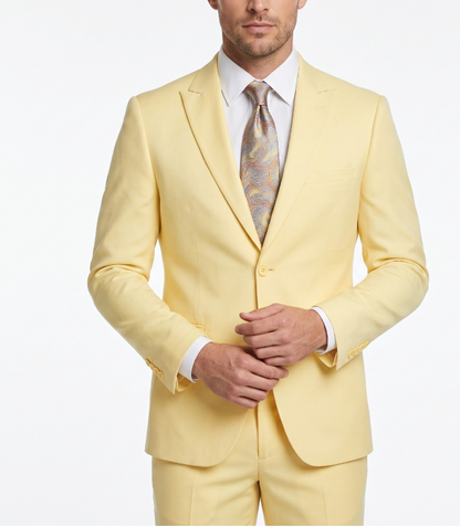 Men’s Pale Yellow 2 Piece Suit, Formal Dress Suit for Weddings, Prom, Parties, Summer Events, and Special Occasions By Vitali Modern Fit