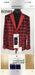 Mens Red Burgundy Plaid Blazer with Contrast Lapel – Velvet Fabric Check Prom Blazer Jacket for Party, Christmas New Year Holiday Jacket
