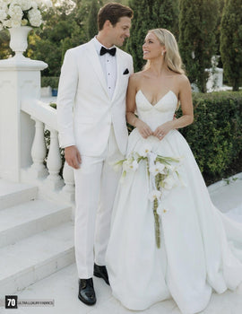 Mens White Wedding Tuxedo Suit – Formal Groom Suit Set Classic Dinner Jacket + White Tuxedo Shirt + Black Bow Tie