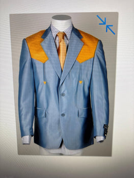 Men’s Sky Blue and Gold Western Cowboy Blazer – Classic Country Style Jacket, Retro in Steel Blue Color