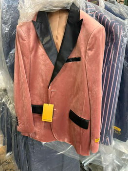 Men’s Dusty Rose Pink Velvet Blazer with Black Satin Lapel | Formal Sport Coat in Mauve Color + Bowtie