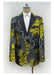 Men’s Yellow Tuxedo Black and Gold Floral Pattern Blazer | Formal Jacket - Prom Dinner Jacket + Black Pants + Bowtie