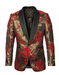 Men’s Red and Gold Floral Pattern Paisley  Shawl Lapel | Luxury Evening and Party Wear Jacket Prom Christmas New Year Blazer
