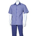 Men’s Blue and White Vertical Stripe Short Sleeve Shirt Set – Casual Summer Two-Piece Outfit  With Walking Suit Plus Matching Pants