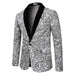 Men’s Silver Sequin Blazer Disco Style Jacket – Black Lapel Party Blazer, Shiny Evening Wear, 70s Dance Outfit, Formal Event Jacket
