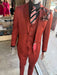 Men’s Rust Copper Coganc Shiny Sateen 3 Piece Suit, Vested Formal Wedding Prom Suit Set Ultra Slim Fit