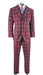 Mens Red Burgundy Plaid 3-Piece Suit – Classic Checkered Modern Fit Suit for Weddings, Church and Formal Events