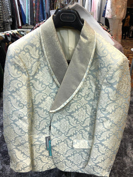 Men’s Champaign Silver and Cream Embroidered Luxury Blazer – Floral Pattern Wedding & Party Dinner Jacket in Light Tan Color