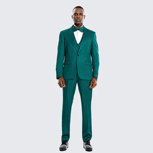 Men’s Emerald Green Textured 3-Piece Suit – Polk Dot Pattern Formal Wedding, Prom, and Evening Wear Outfit