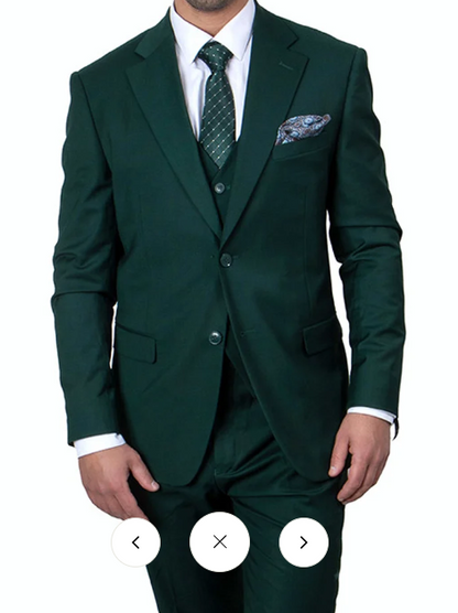 Men’s Stacey Adams Designer Hunter Green 3 Piece Suit – Two Button Vested Classic Wedding, Prom & Formal Suit