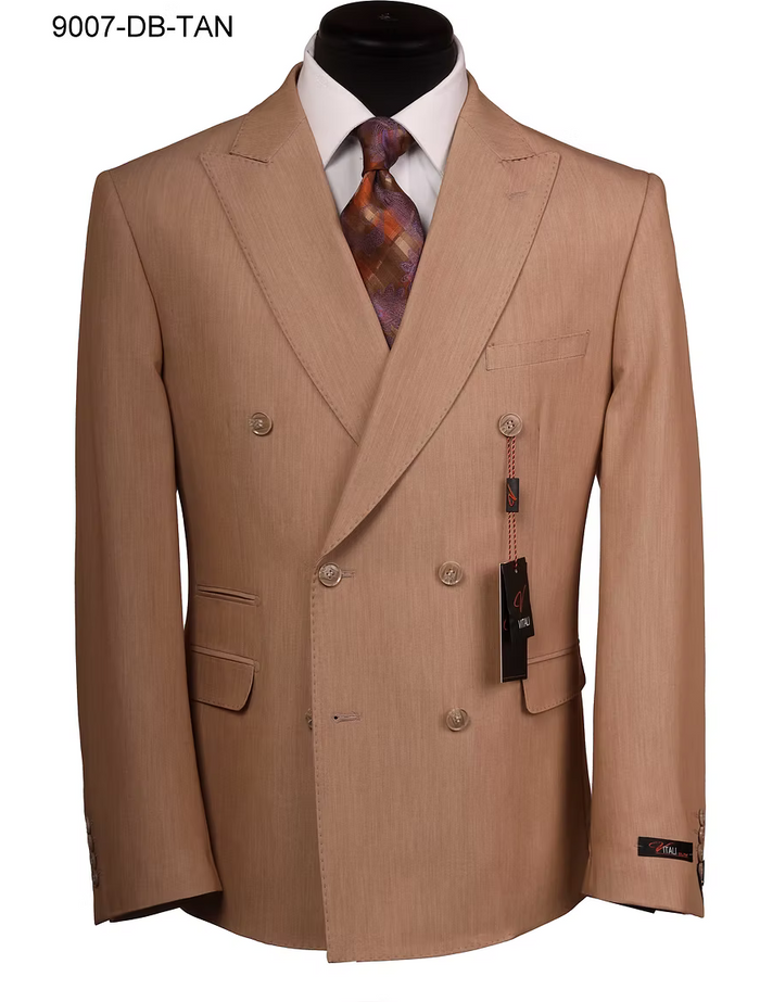 Vitali Tan Double Breasted Suit – Men’s 2 Piece Formal Suit for Wedding, Business and Special Events khaki beige color Modern Fit