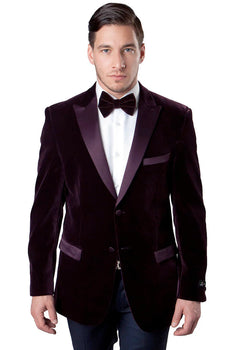 Mens Plum Eggplant Velvet Blazer Jacket – Luxury Velvet Dinner Jacket for Wedding, Tuxedo Events, Formal Parties in Burgundy Color