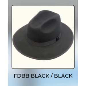 Men’s Black Wide Brim Fedora Hat – Classic Wool Felt Dress Hat with Matching Black Band