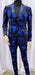 Men’s Black and Royal Blue Patterned Blazer – Paisley Floral Sport Coat Prom Jacket