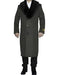 Mens Full Length Olive Overcoat with Black Fur Collar – Luxury Wool Fabric Winter Long Coat in Hunter Green