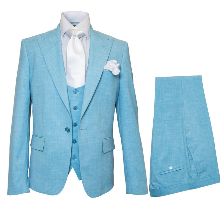 Men’s Turquoise Light blue Suit, Vested Formal Dress Suit for Weddings, Prom, Summer Parties, and Special Occasions in Aqua Blue Color By Rossiman Modern Fit