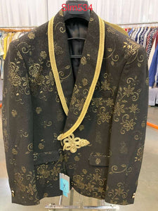 Men’s Black and Gold Embroidered Luxury Blazer – Designer Floral Pattern Wedding & Party Jacket (Sim534)