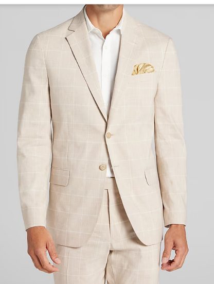 Men’s Big and Tall Beige Linen Suit – Summer Wedding and Formal 2-Piece Suit