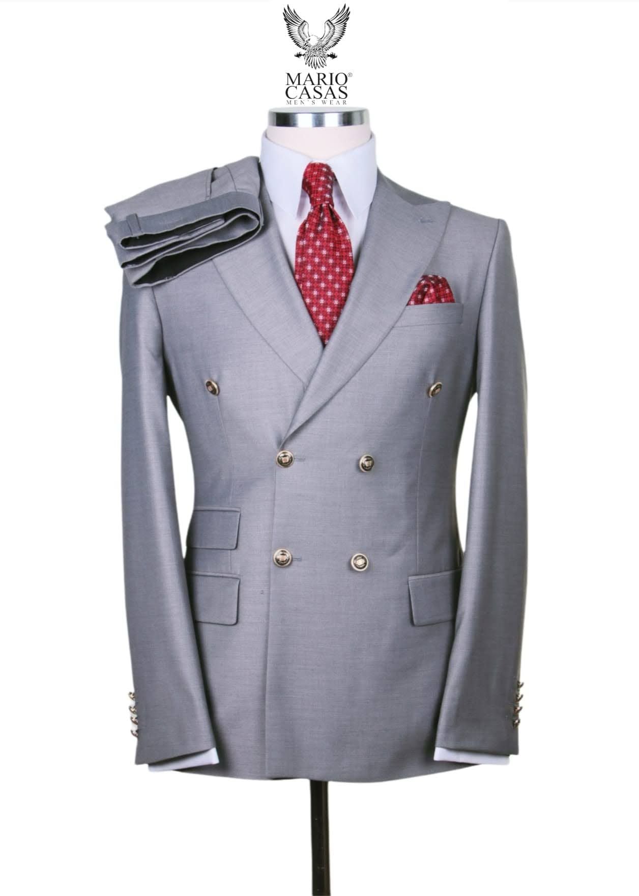 Mens Light Grey Double-Breasted Suit – Classic Slim Fit Business and Wedding Formal Attire - Image 6