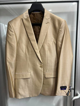 Men’s Champagne Gold Western Blazer, Formal Cowboy Wedding Ranch Sport Coat Jacket tan beige color sheen sharkskin fabric