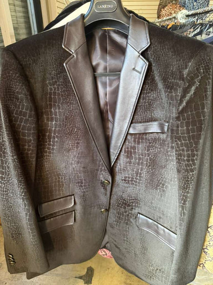 Men’s Crocodile Alligator Exotic skin Texture Blazer – Slim Fit Designer Jacket with Satin Lapels for Formal and Party Wear in Black Color