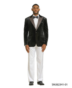 Men’s Black Velvet Tuxedo Blazer with Studded Lapel – Formal Evening Jacket