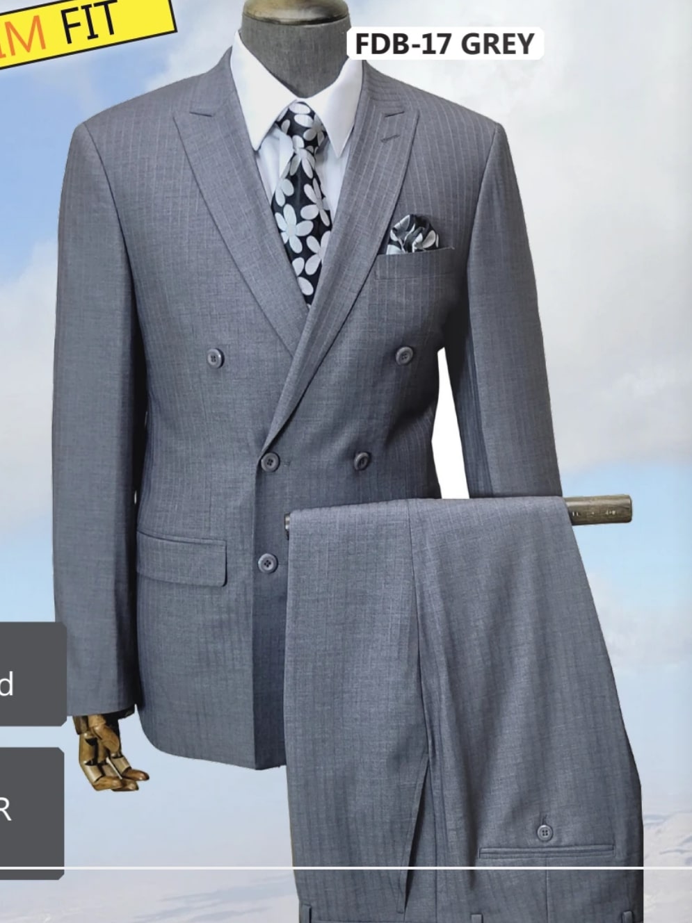Mens Grey Tone on Tone Double-Breasted Suit – Classic Slim Fit 2 Piece Formal Business Gray Shadow Stripe - Image 8