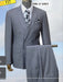 Mens Grey Tone on Tone Double-Breasted Suit – Classic Slim Fit 2 Piece Formal Business Gray Shadow Stripe
