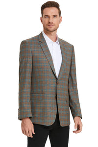 Men’s Green Brown and Teal Plaid Sport Coat – Tailored Fit Check Blazer Jacket - Tartan Sportcoat