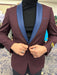 Mens Burgundy Tuxedo Dinner Jacket Blazer with Blue Satin Shawl Lapel  Wedding and Party Jacket