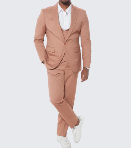 Men’s Peach Light Brown 3 Piece Suit – Wedding & Prom Formal Suit Set, Blazer Pants Double breasted vest