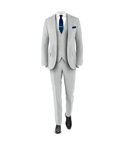 Men’s Silver & Navy Blue 3-Piece Suit – Wedding, Business and Formal Suit with Free Matching Tie  Modern Fit