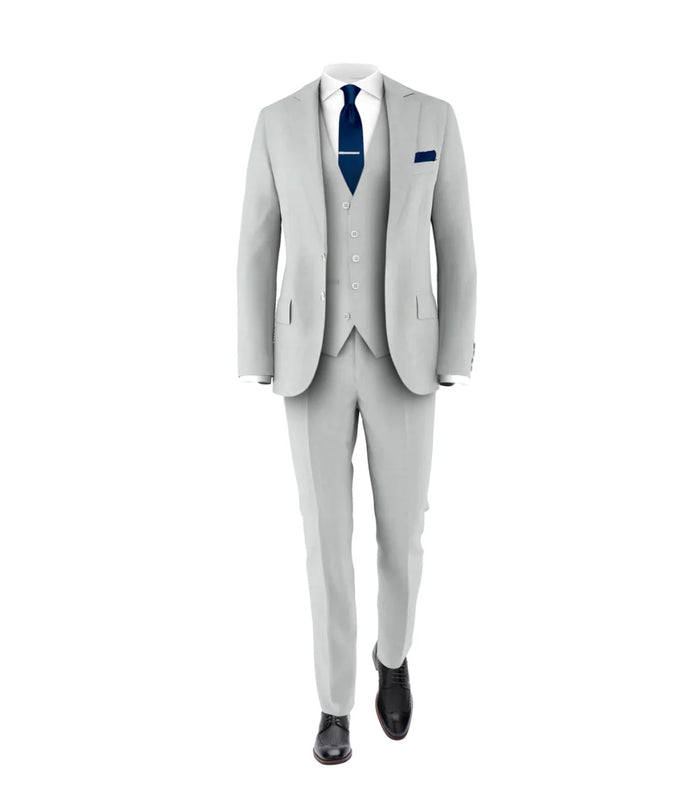 Men’s Silver & Navy Blue 3-Piece Suit – Wedding, Business and Formal Suit with Free Matching Tie  Modern Fit