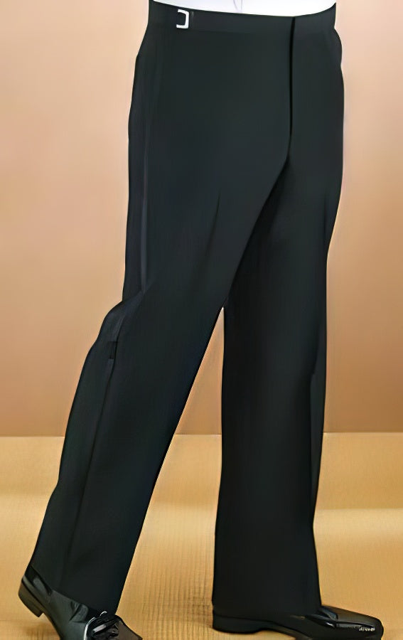 Satin stripe Polyester Plain Lined dress ~ pleated slacks Front Black Tuxedo Pants unhemmed unfinished bottom