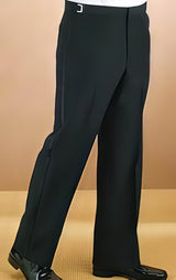 Satin stripe Polyester Plain Lined dress ~ pleated slacks Front Black Tuxedo Pants unhemmed unfinished bottom
