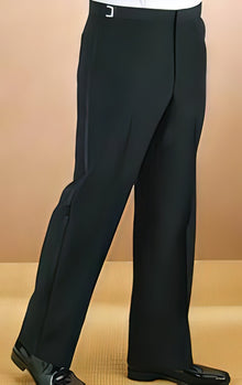 Satin stripe Polyester Plain Lined dress ~ pleated slacks Front Black Tuxedo Pants unhemmed unfinished bottom