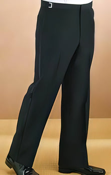 Satin stripe Polyester Plain Lined dress ~ pleated slacks Front Black Tuxedo Pants unhemmed unfinished bottom