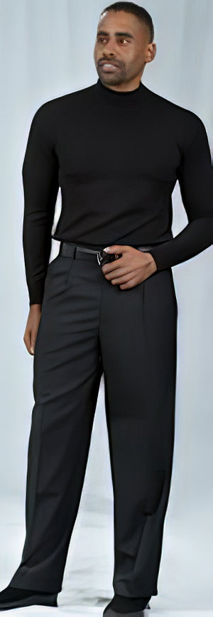 Pacelli Black Pleated Baggy Fit Dress Pant unhemmed unfinished bottom Men's Wide Leg Trousers - Dress Slacks For Men On Sale