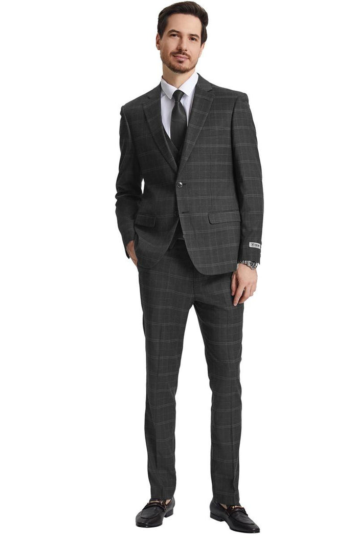 Men's Stacy Adams Vested Modern Fit Windowpane Plaid Suit in Olive Green - Image 2