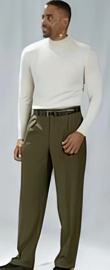 Pacelli Olive Green Pleated Baggy Fit Dress Pants Unhemmed Unfinished Bottom Men'S Wide Leg Trousers - Cheap Priced Dress Slacks For Men On Sale