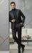 Mens Two Piece Slim Fit Suit One Button Notch Lapel Suit Black