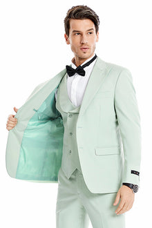 Graduation Suit - Men's Two Button Vested Peak Lapel Pastel Wedding & Prom Suit in Mint Green