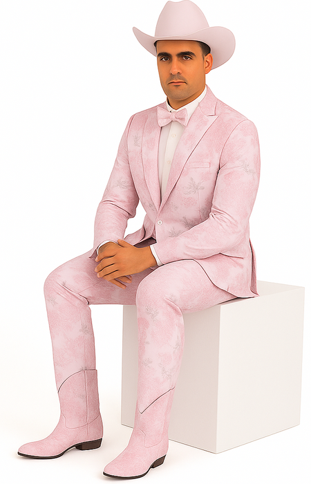 Package Package Combo Mens Pink Suit - Paisley Fancy Floral Suits with Matching Bowtie