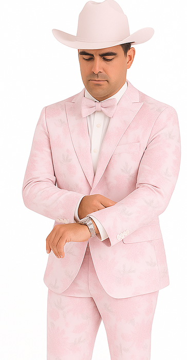 Package Package Combo Mens Pink Suit - Paisley Fancy Floral Suits with Matching Bowtie