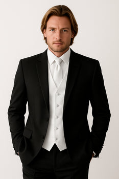 Package Deal High Quality 2-Button  Side Vented Super 120's Tuxedo + White Shirt+White Tie+White Vest