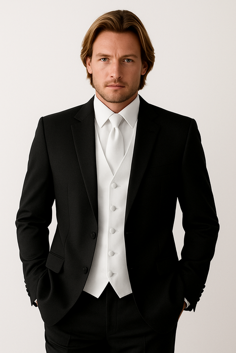 Package Deal High Quality 2-Button  Side Vented Super 120's Tuxedo + White Shirt+White Tie+White Vest