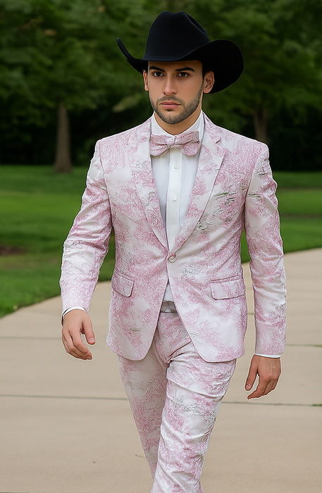 Package Package Combo Mens Pink Suit - Paisley Fancy Floral Suits with Matching Bowtie